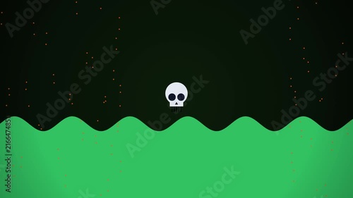 Skull Floating over Toxic Green Liquid in Dark Motion Background