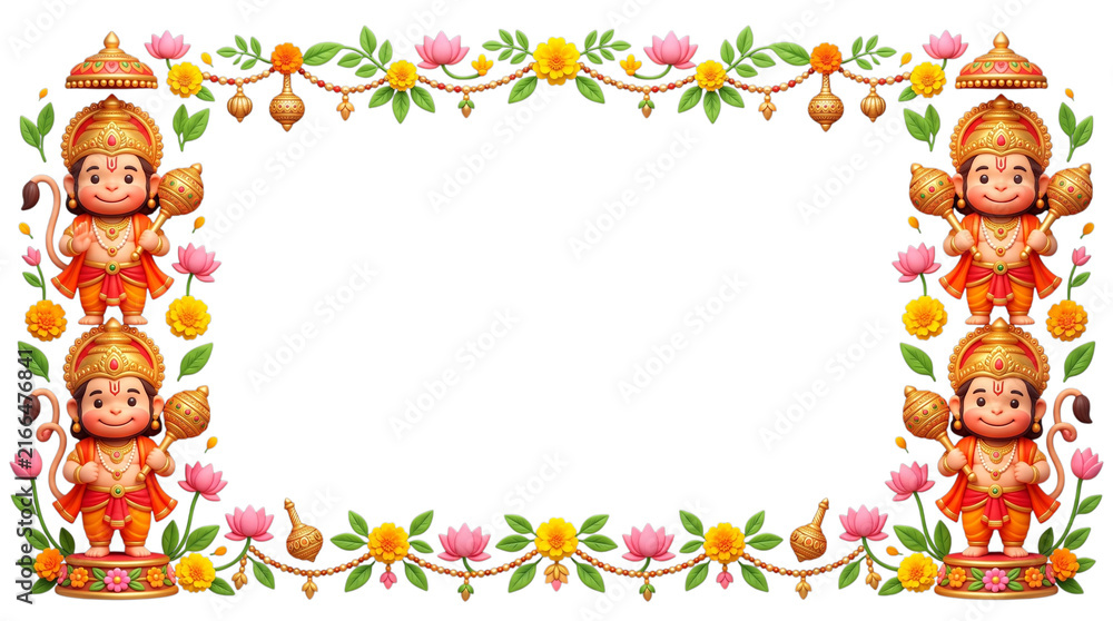 Fototapeta premium Hanuman floral border frame isolated on transparent background