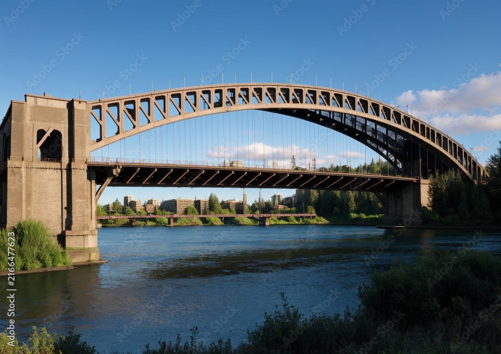 Fototapeta premium Large Suspension Bridge over a River