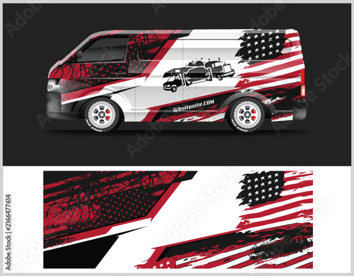Patriotic Van Wrap Design with American Flag Elements