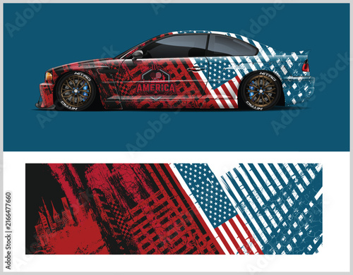 Patriotic Car Wrap Design with American Flag