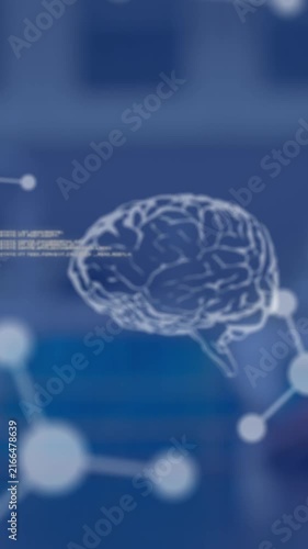 Animation of data processing and chemical formula over scientist in lab