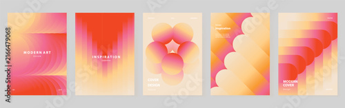 Abstract red gradient poster templates set. Vector modern covers with glowing geometric shapes, spiral forms, diagonal lines and blurred effects for flyer, brochure and presentation design.