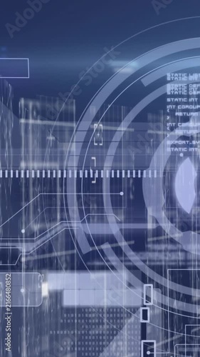Animation of data processing and scope scanning over dark background