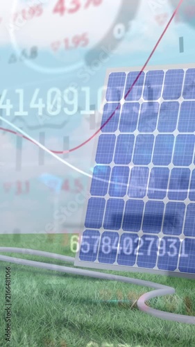 Animation of financial data processing over solar panel