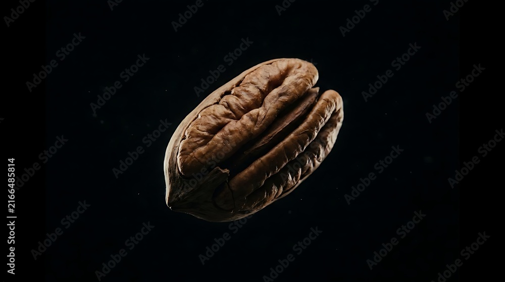 Naklejka premium Single pecan nut on black background