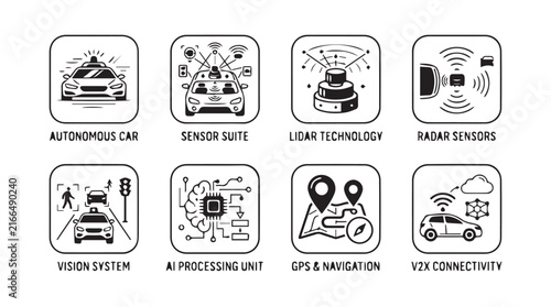 Overview of Autonomous Vehicle Technology Components and Sensor Suite Illustrating Modern Driverless Systems.