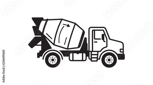 Illustration of a cement mixer truck used for construction and industrial transportation on a road.