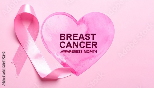 Pink ribbon with heart outline