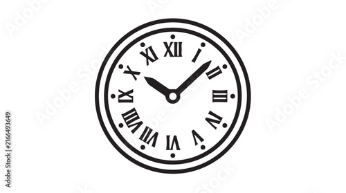 Classic analog clock with Roman numerals on a white face and black hands.