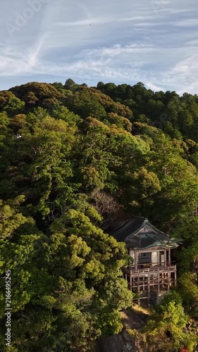 縦型・大自然の森に包まれた日本の秘境寺院（ドローン空撮） / Vertical Hidden Japanese Temple Wrapped in Great Nature Drone Aerial
