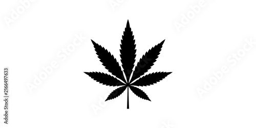 Cannabis leaf silhouette symbol featuring black serrated edges representing marijuana hemp and herbal medicine for legal dispensary branding and wellness designs.