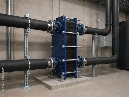 Commercial Plate Heat Exchanger with Four Insulated Hydronic Pipe Connections