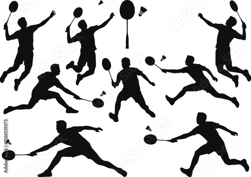 Badminton Players Action Silhouettes Set