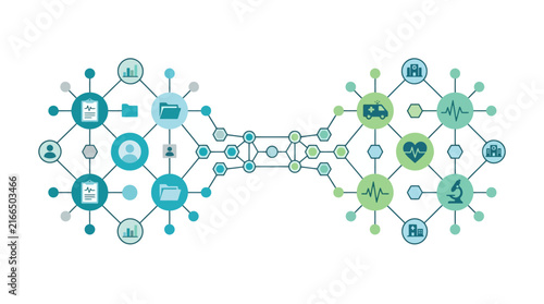 Healthcare data network and medical information technology system connection concept illustration