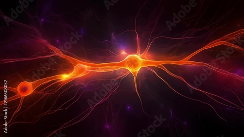 Close up view of glowing abstract neurons with neural connections in dark background for medical science