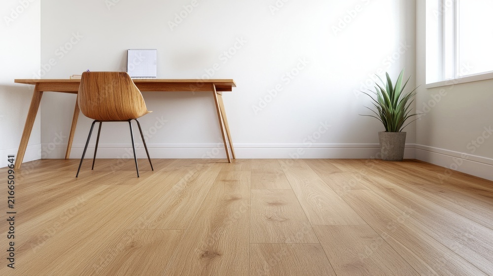 Fototapeta premium Wooden Laminate Floor Renovated Home Office Nook Wooden, digital innovation, artificial intelligence and connected business technology