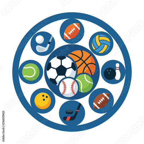 Diverse Sports Equipment Collage - Circular Design with Balls and Gear