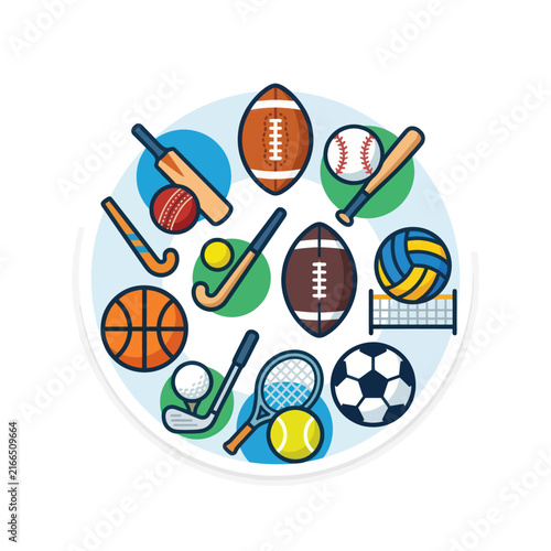 Diverse Sports Equipment Collection - Flat Design Icons, Healthy Lifestyle