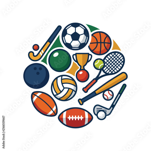 Diverse Sports Equipment Collection Arranged in Circle