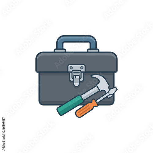 DIY Toolbox with Hammer and Screwdriver - Home Improvement Tools Icon