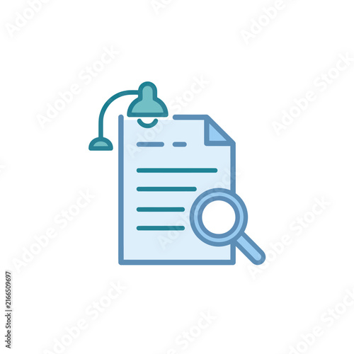 Document Analysis with Magnifying Glass and Desk Lamp Icon