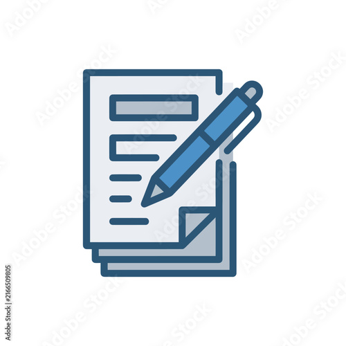 Document Icon with Pen, Writing, Signing, Paperwork, and Agreement Concepts