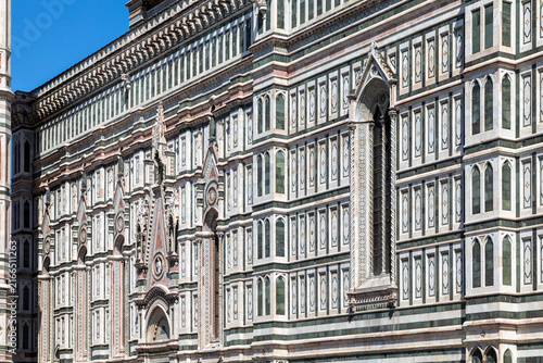 architectural detail of the exterior of florence cathedral sunny day
