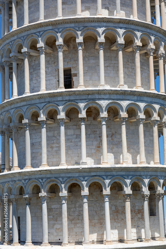 detail of the side of the leaning tower at pisa tuscany italy