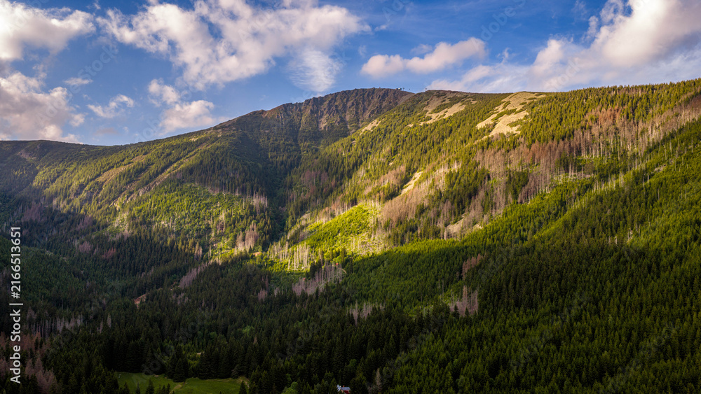 Fototapeta premium Krkonose mountain valleys in evening light