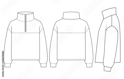 Quarter Zip Pullover Sweatshirt Technical Fashion Flat Sketch