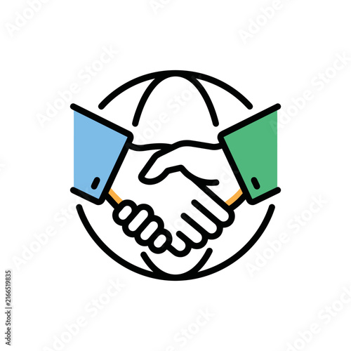 Global Business Partnership Icon: Handshake Over World Globe