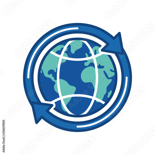 Global Connection Icon: Earth with Arrows, Digital Network, International Communication