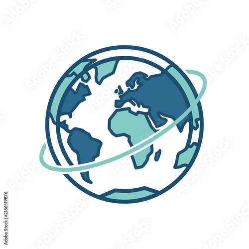 Global Connectivity Icon: Stylized Earth with Orbiting Ring