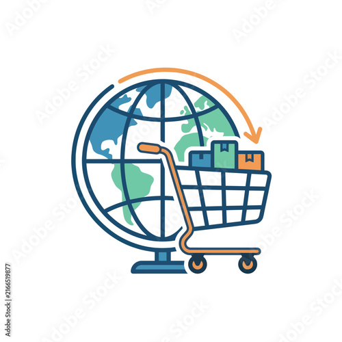 Global E-commerce Shopping Cart with Globe and Arrow