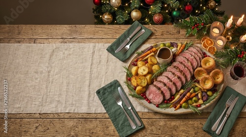 Festive Christmas Roast Beef Dinner with Roasted Vegetables