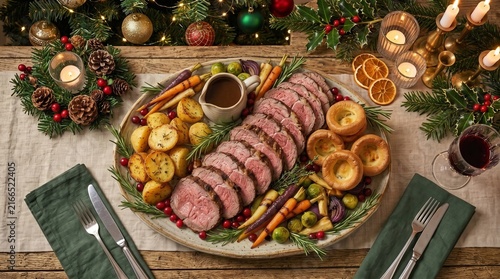 Festive Christmas Roast Beef Dinner with Roasted Vegetables