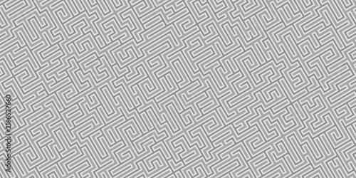 Abstract monochrome geometric pattern featuring an intricate maze. Modern linear design with a complex, puzzling structure ideal for unique backgrounds, creative prints, and graphic design projects.