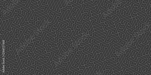 Abstract monochrome geometric pattern featuring an intricate maze. Modern linear design with a complex, puzzling structure ideal for unique backgrounds, creative prints, and graphic design projects.