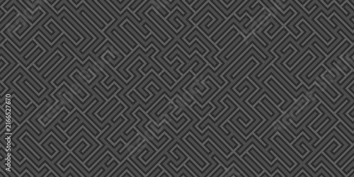 Abstract monochrome geometric pattern featuring an intricate maze. Modern linear design with a complex, puzzling structure ideal for unique backgrounds, creative prints, and graphic design projects.