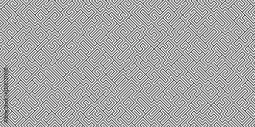 Abstract monochrome geometric pattern featuring an intricate maze. Modern linear design with a complex, puzzling structure ideal for unique backgrounds, creative prints, and graphic design projects.