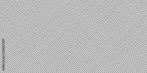 Abstract monochrome geometric pattern featuring an intricate maze. Modern linear design with a complex, puzzling structure ideal for unique backgrounds, creative prints, and graphic design projects.