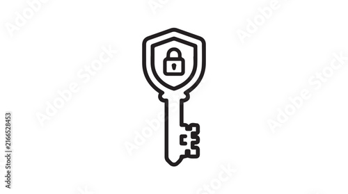 Icon of a secure key with shield emblem representing digital security.