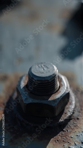 Weathered Rusty Bolt and Nut Macro Close Up Vertical Video