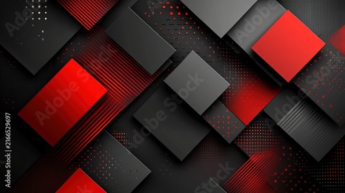 Obraz na płótnie Bold red squares stand out against a dark patterned background