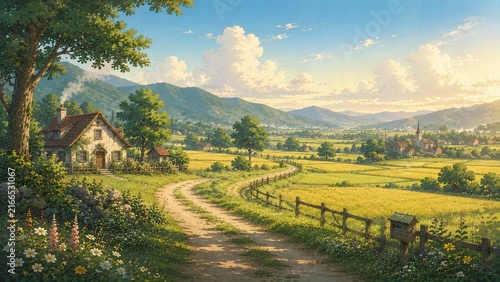 Cozy Countryside Cottage and Golden Fields in a Mountain Valley