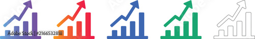 Bar Chart Growth Icon Set in Gradient and Outline Styles