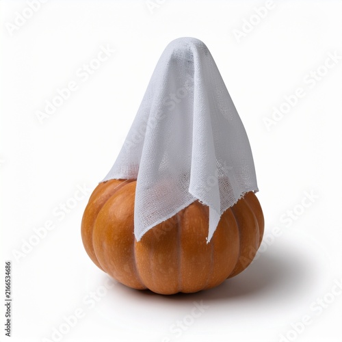 Halloween pumpkin ghost costume decoration isolated white