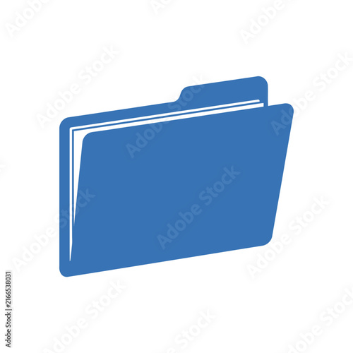 Blue document folder containing loose papers for organizing office records.