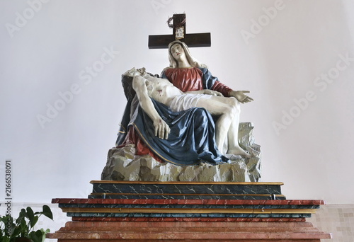 Photography Madonna addolorata statur in Mariano al Brembo church, Lombardy, Italy